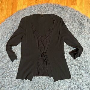 Escada Black Ribbed Lace Top Cardigan Size M